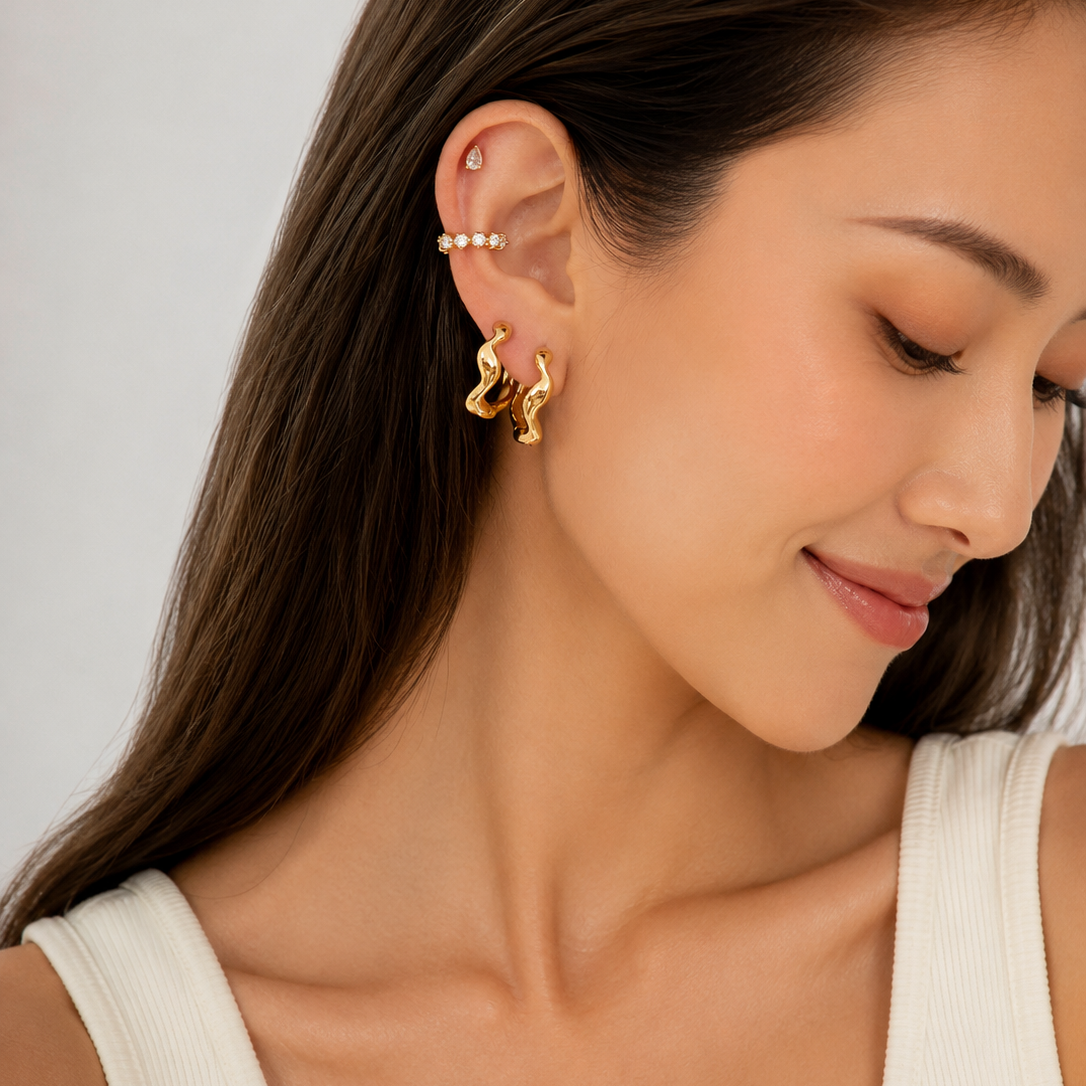 Wave gold hoops