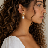 Rosette pearl earrings